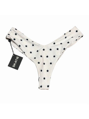 NWT Skatie Mandi Bikini Bottoms White Black Stars Print Liberty Large Cheeky